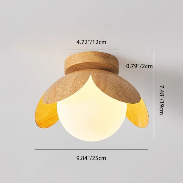 Traditional Japanese Globe Iron Glass 1-Light Semi-Flush Mount Ceiling Light For Living Room - Image 4