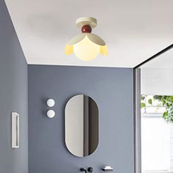 Traditional Japanese Globe Iron Glass 1-Light Semi-Flush Mount Ceiling Light For Living Room - Image 10