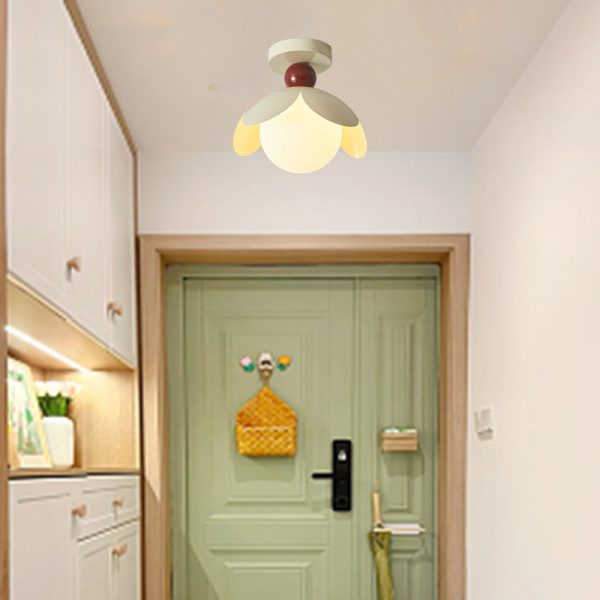 Traditional Japanese Globe Iron Glass 1-Light Semi-Flush Mount Ceiling Light For Living Room - Image 11