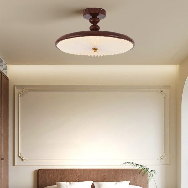 Traditional Vintage Round Iron Plastic LED Semi-Flush Mount Ceiling Light For Living Room - Image 2