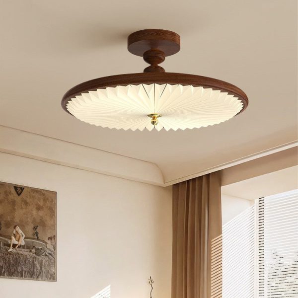 Traditional Vintage Round Iron Plastic LED Semi-Flush Mount Ceiling Light For Living Room - Image 17