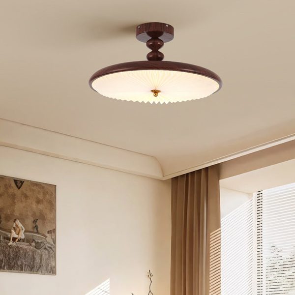 Traditional Vintage Round Iron Plastic LED Semi-Flush Mount Ceiling Light For Living Room - Image 10