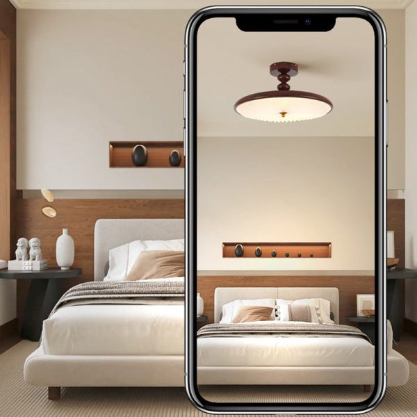 Traditional Vintage Round Iron Plastic LED Semi-Flush Mount Ceiling Light For Living Room - Image 9