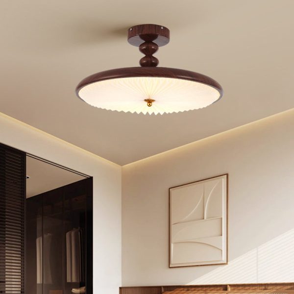 Traditional Vintage Round Iron Plastic LED Semi-Flush Mount Ceiling Light For Living Room - Image 12