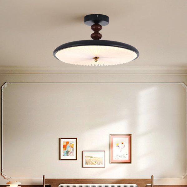 Traditional Vintage Round Iron Plastic LED Semi-Flush Mount Ceiling Light For Living Room - Image 13