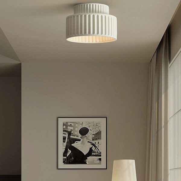 Contemporary Nordic Painted Ribbed Cylinder Resin 1-Light Semi-Flush Mount Ceiling Light For Hallways - Image 3
