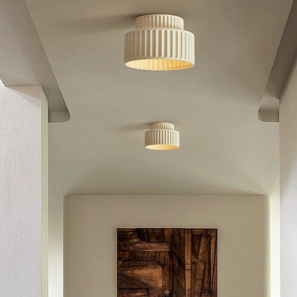 Contemporary Nordic Painted Ribbed Cylinder Resin 1-Light Semi-Flush Mount Ceiling Light For Hallways - Image 12