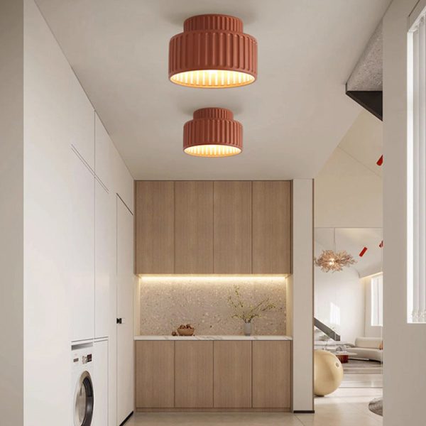 Contemporary Nordic Painted Ribbed Cylinder Resin 1-Light Semi-Flush Mount Ceiling Light For Hallways - Image 14