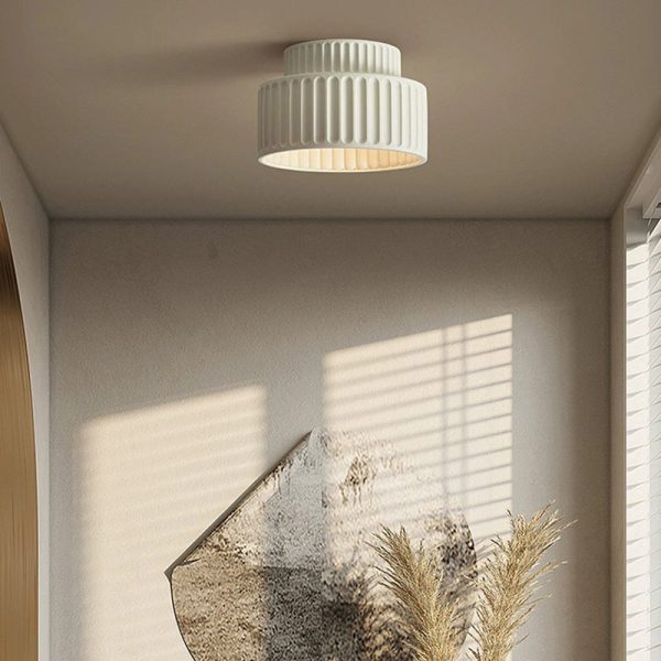 Contemporary Nordic Painted Ribbed Cylinder Resin 1-Light Semi-Flush Mount Ceiling Light For Hallways - Image 2