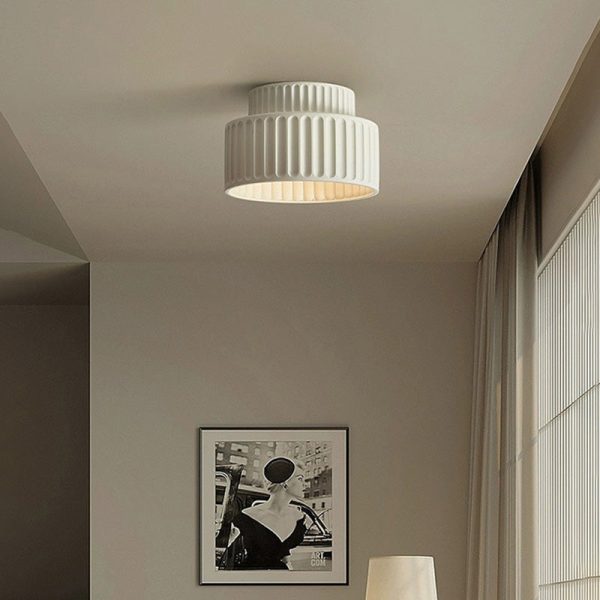 Contemporary Nordic Painted Ribbed Cylinder Resin 1-Light Semi-Flush Mount Ceiling Light For Hallways - Image 10