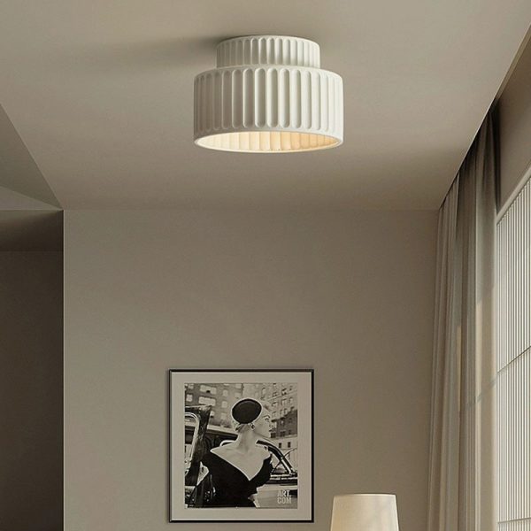Contemporary Nordic Painted Ribbed Cylinder Resin 1-Light Semi-Flush Mount Ceiling Light For Hallways - Image 5