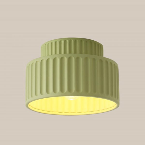 Contemporary Nordic Painted Ribbed Cylinder Resin 1-Light Semi-Flush Mount Ceiling Light For Hallways - Image 15