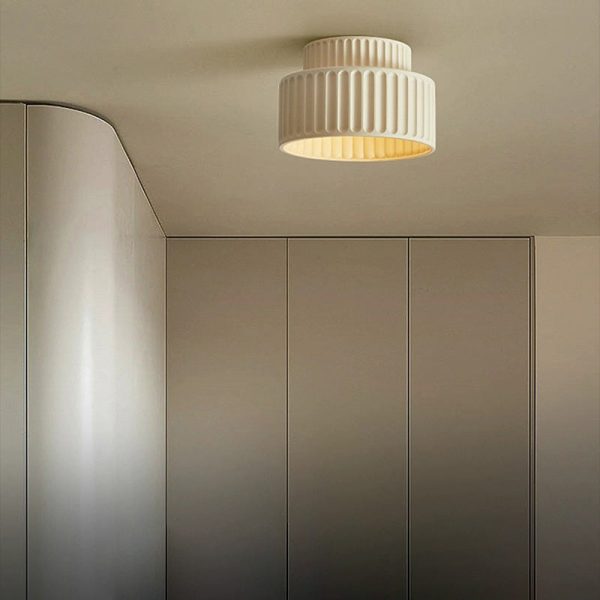 Contemporary Nordic Painted Ribbed Cylinder Resin 1-Light Semi-Flush Mount Ceiling Light For Hallways - Image 11