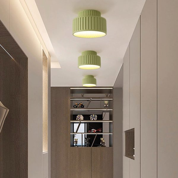 Contemporary Nordic Painted Ribbed Cylinder Resin 1-Light Semi-Flush Mount Ceiling Light For Hallways - Image 13