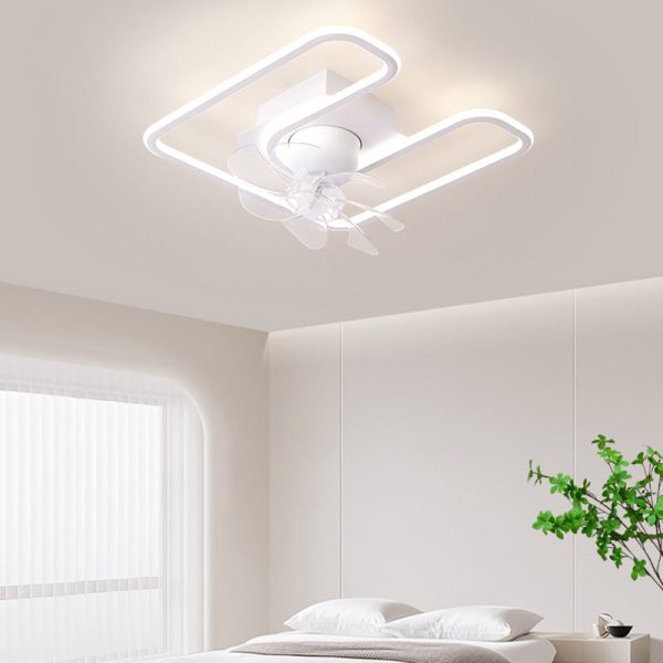 Contemporary Creative Iron Silicone ABS Round Square LED Semi-Flush Mount Ceiling Fan Light Living Room - Image 12