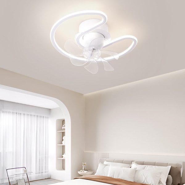 Contemporary Creative Iron Silicone ABS Round Square LED Semi-Flush Mount Ceiling Fan Light Living Room - Image 2