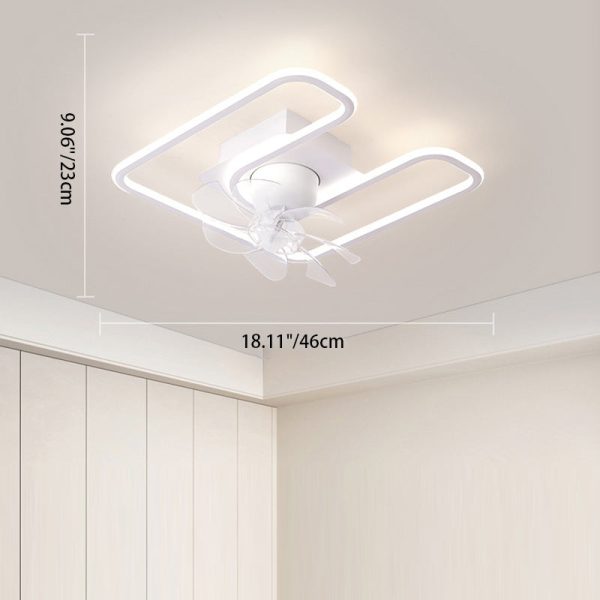 Contemporary Creative Iron Silicone ABS Round Square LED Semi-Flush Mount Ceiling Fan Light Living Room - Image 4