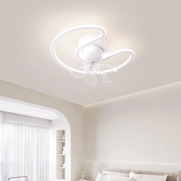 Contemporary Creative Iron Silicone ABS Round Square LED Semi-Flush Mount Ceiling Fan Light Living Room - Image 3