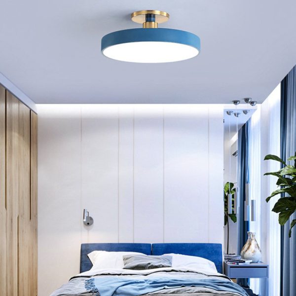 Modern Minimalist Round Shape Macaron Hardware Acrylic LED Semi-Flush Mount Ceiling Light For Bedroom - Image 11
