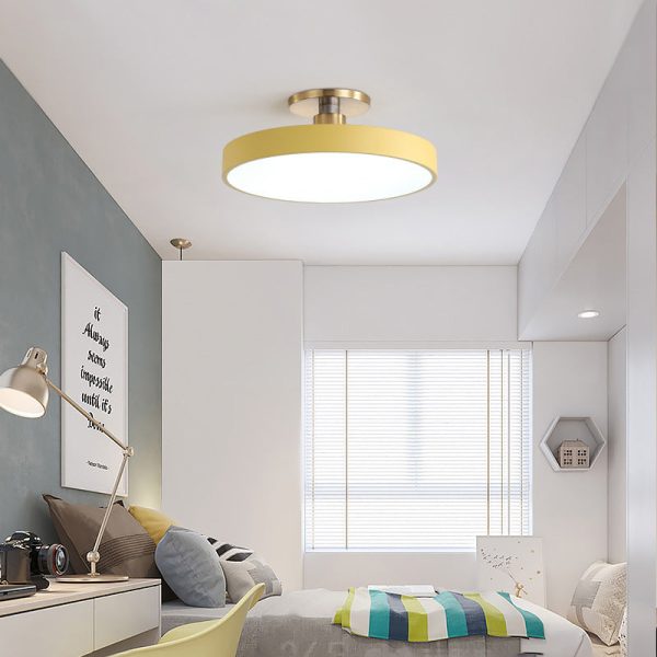 Modern Minimalist Round Shape Macaron Hardware Acrylic LED Semi-Flush Mount Ceiling Light For Bedroom - Image 10
