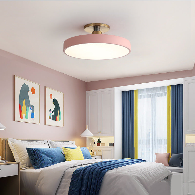 BS-Lighting-LI00345-14-7966f9a4-f440-4bac-b624-92077b38f0e6.jpg Modern Minimalist Round Shape Macaron Hardware Acrylic LED Semi-Flush Mount Ceiling Light For Bedroom - Image 1