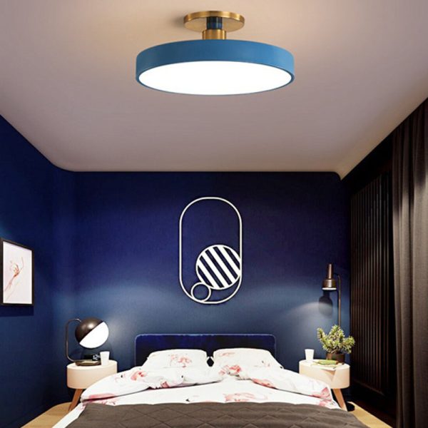 Modern Minimalist Round Shape Macaron Hardware Acrylic LED Semi-Flush Mount Ceiling Light For Bedroom - Image 12