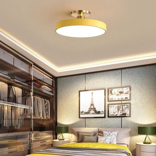 Modern Minimalist Round Shape Macaron Hardware Acrylic LED Semi-Flush Mount Ceiling Light For Bedroom - Image 9