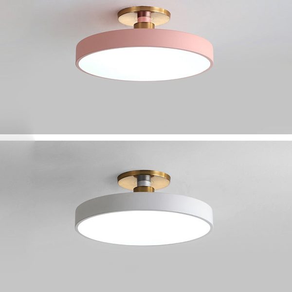 Modern Minimalist Round Shape Macaron Hardware Acrylic LED Semi-Flush Mount Ceiling Light For Bedroom - Image 14