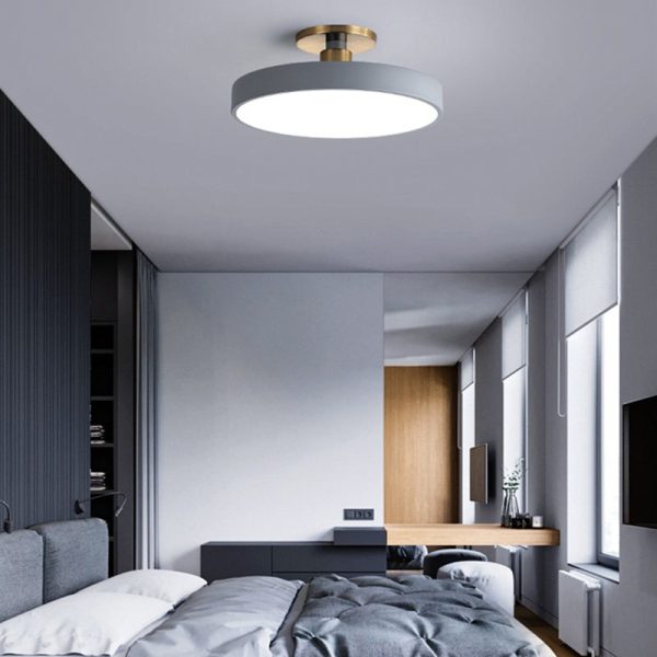 Modern Minimalist Round Shape Macaron Hardware Acrylic LED Semi-Flush Mount Ceiling Light For Bedroom - Image 2