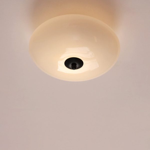 Modern Art Deco Drum Opal Iron Glass LED Semi-Flush Mount Ceiling Light For Bedroom - Image 9