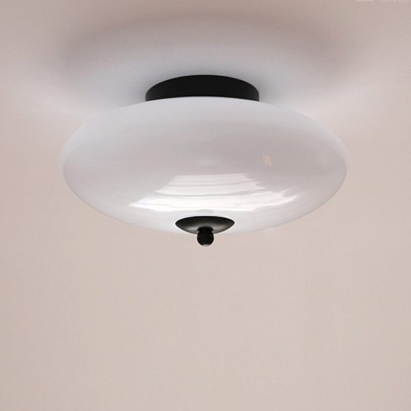 Modern Art Deco Drum Opal Iron Glass LED Semi-Flush Mount Ceiling Light For Bedroom - Image 14