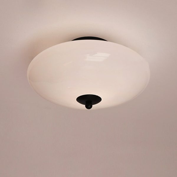 Modern Art Deco Drum Opal Iron Glass LED Semi-Flush Mount Ceiling Light For Bedroom - Image 25