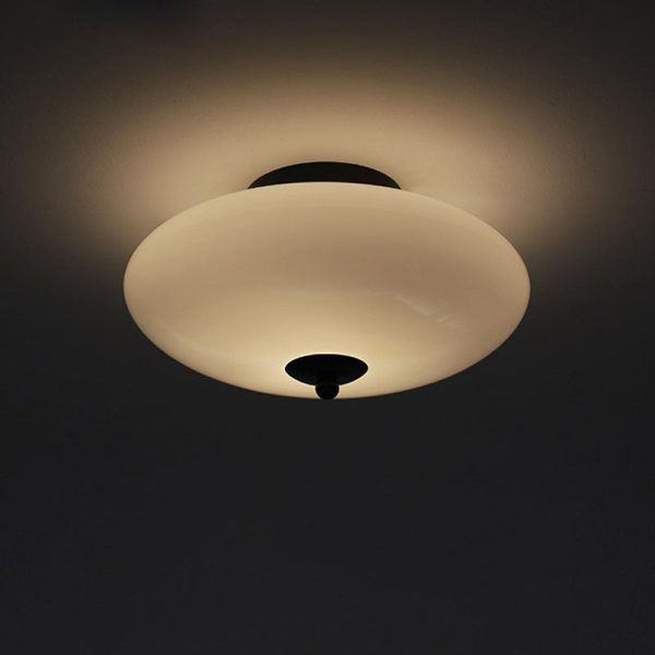 Modern Art Deco Drum Opal Iron Glass LED Semi-Flush Mount Ceiling Light For Bedroom - Image 28