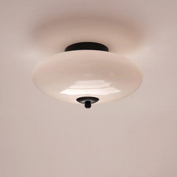 Modern Art Deco Drum Opal Iron Glass LED Semi-Flush Mount Ceiling Light For Bedroom - Image 26