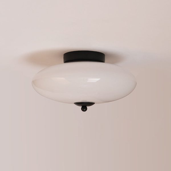 Modern Art Deco Drum Opal Iron Glass LED Semi-Flush Mount Ceiling Light For Bedroom - Image 15