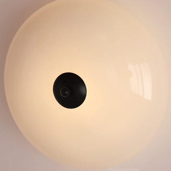 Modern Art Deco Drum Opal Iron Glass LED Semi-Flush Mount Ceiling Light For Bedroom - Image 7