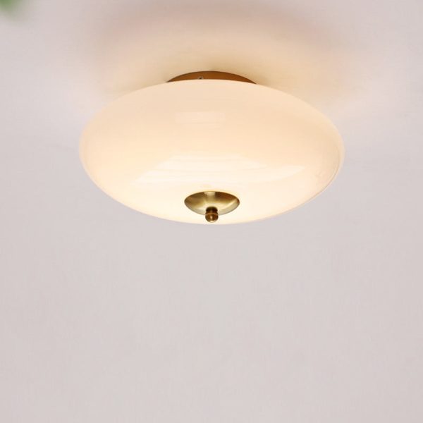 Modern Art Deco Drum Opal Iron Glass LED Semi-Flush Mount Ceiling Light For Bedroom - Image 20