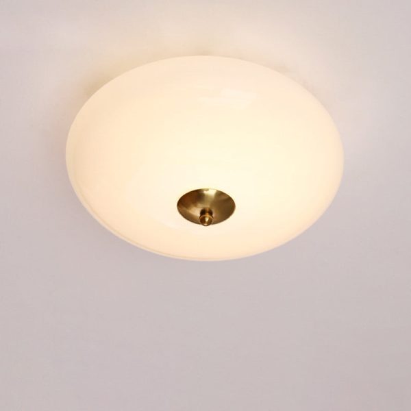 Modern Art Deco Drum Opal Iron Glass LED Semi-Flush Mount Ceiling Light For Bedroom - Image 19
