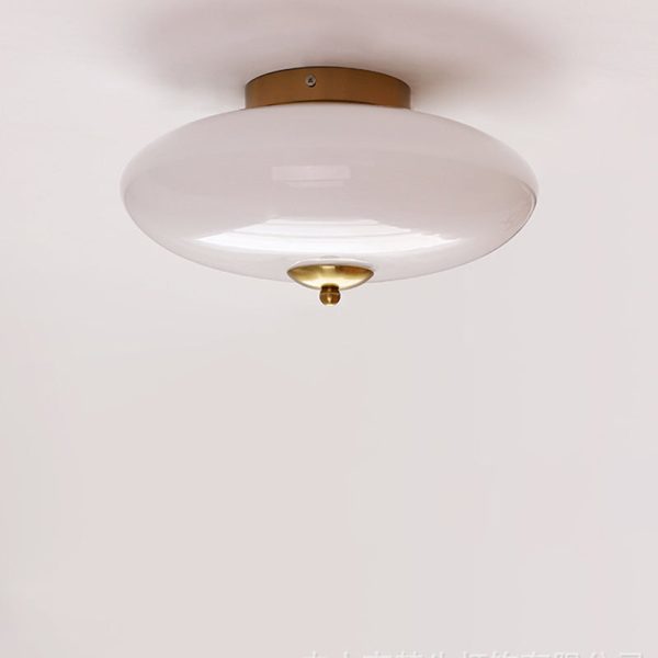 Modern Art Deco Drum Opal Iron Glass LED Semi-Flush Mount Ceiling Light For Bedroom - Image 22