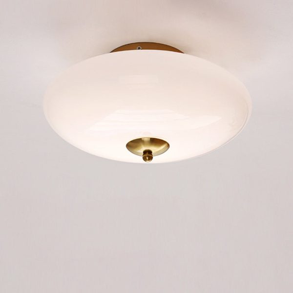 Modern Art Deco Drum Opal Iron Glass LED Semi-Flush Mount Ceiling Light For Bedroom - Image 23