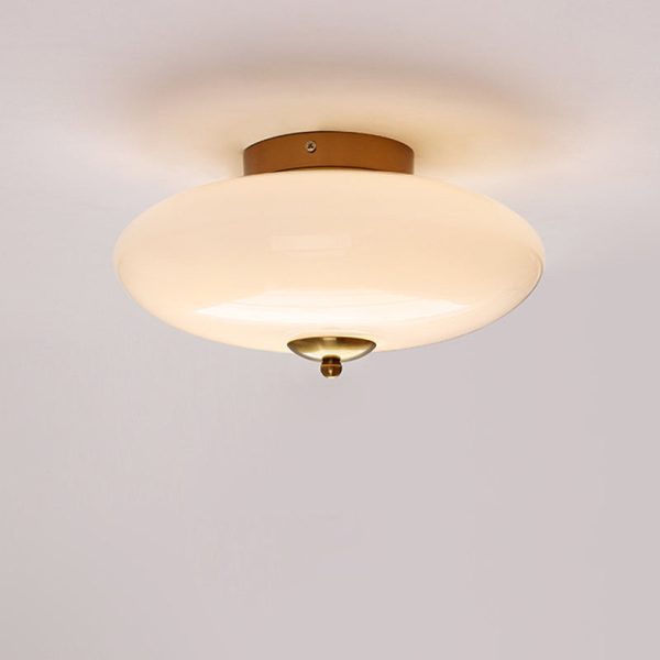 Modern Art Deco Drum Opal Iron Glass LED Semi-Flush Mount Ceiling Light For Bedroom - Image 17