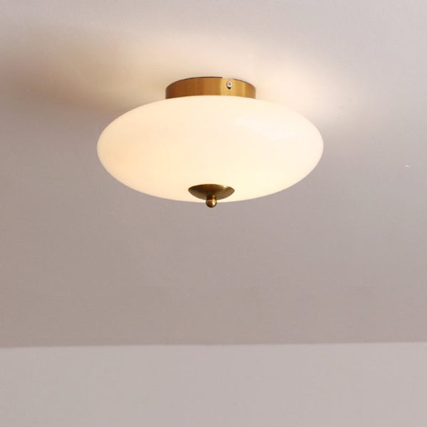 Modern Art Deco Drum Opal Iron Glass LED Semi-Flush Mount Ceiling Light For Bedroom - Image 3