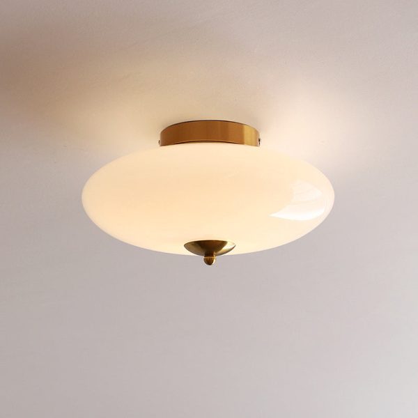 Modern Art Deco Drum Opal Iron Glass LED Semi-Flush Mount Ceiling Light For Bedroom - Image 16