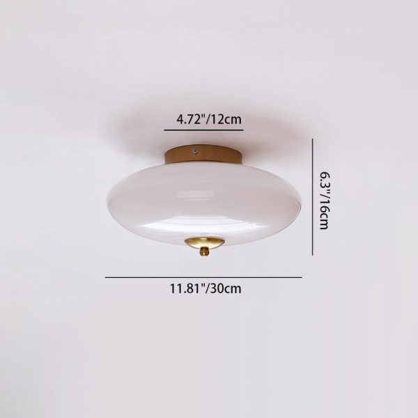 Modern Art Deco Drum Opal Iron Glass LED Semi-Flush Mount Ceiling Light For Bedroom - Image 4