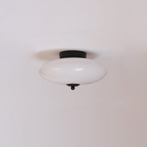 Modern Art Deco Drum Opal Iron Glass LED Semi-Flush Mount Ceiling Light For Bedroom - Image 31