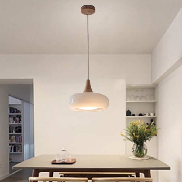 Contemporary Nordic Cream Persimmon Wood Glass 1-Light Pendant Light For Dining Room - Image 3