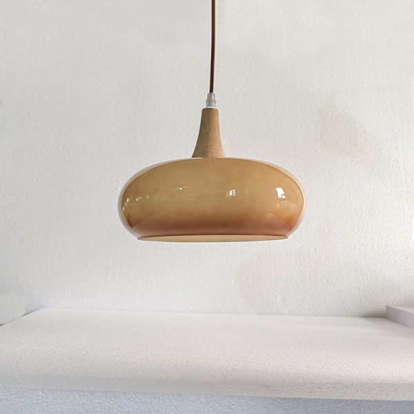 Contemporary Nordic Cream Persimmon Wood Glass 1-Light Pendant Light For Dining Room - Image 2