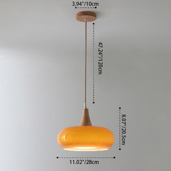 Contemporary Nordic Cream Persimmon Wood Glass 1-Light Pendant Light For Dining Room - Image 4
