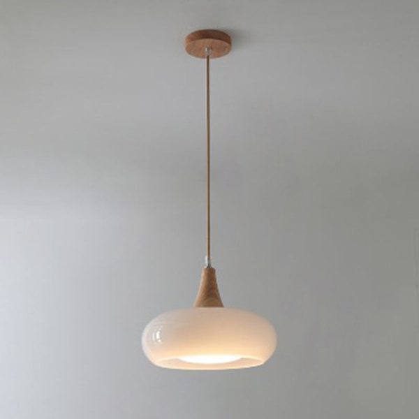 Contemporary Nordic Cream Persimmon Wood Glass 1-Light Pendant Light For Dining Room - Image 6