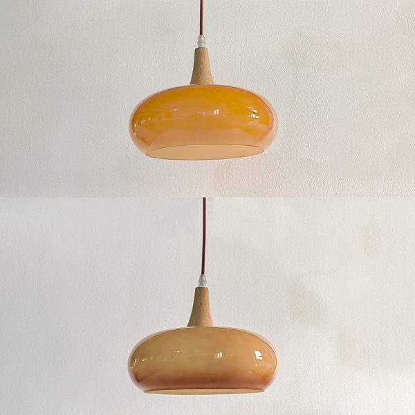 Contemporary Nordic Cream Persimmon Wood Glass 1-Light Pendant Light For Dining Room - Image 7